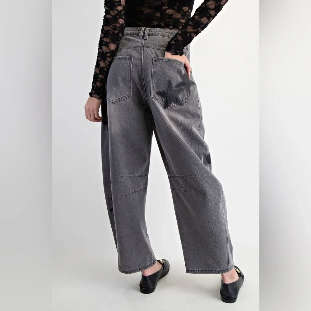 Easel “Stargazer Barrels” Baggy Barrel Jeans | Black Denim - Picture 6 of 6